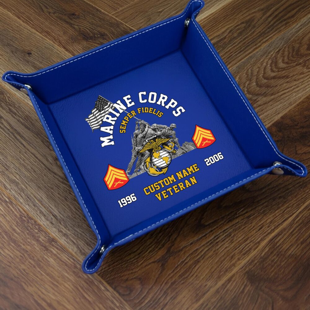 US Marine Corps, No One Fights Alone - Personalized Leather Valet Tray - Image 3