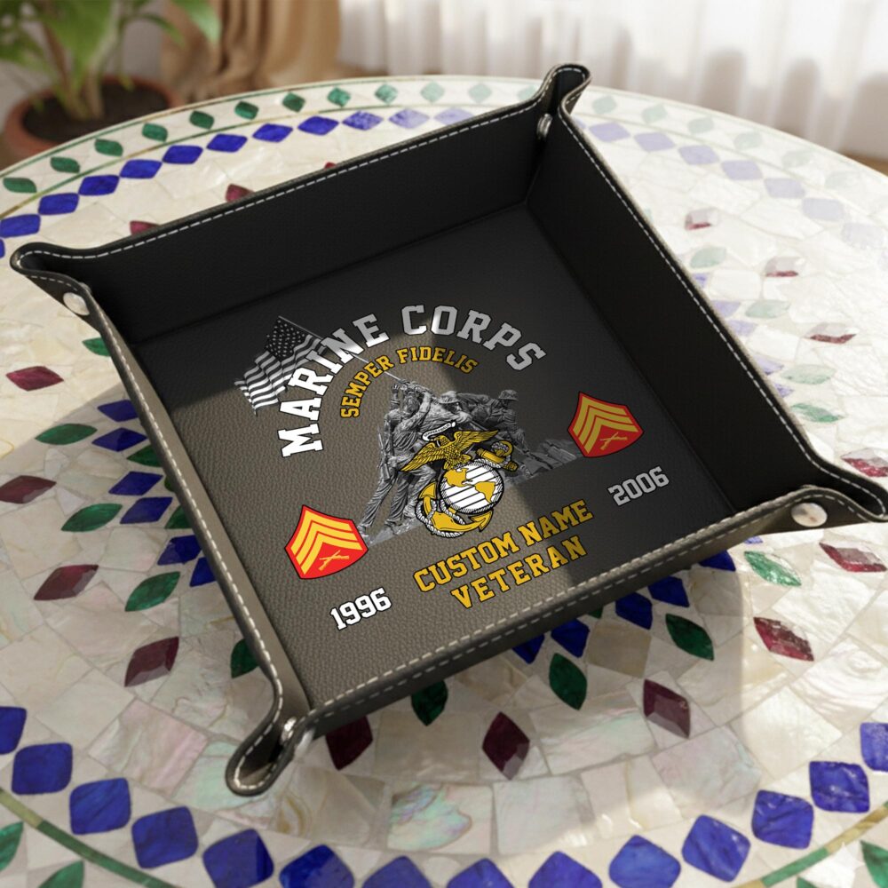 US Marine Corps, No One Fights Alone - Personalized Leather Valet Tray - Image 5