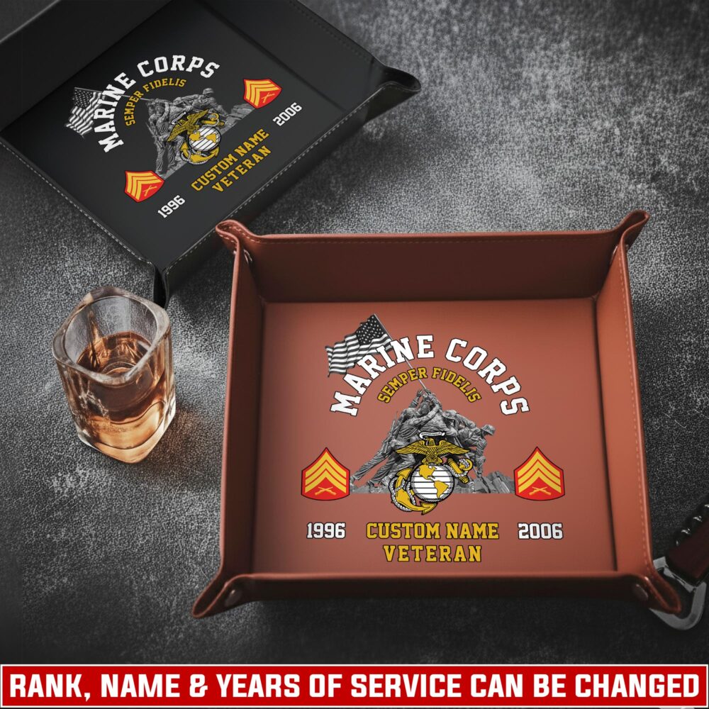 US Marine Corps, No One Fights Alone - Personalized Leather Valet Tray