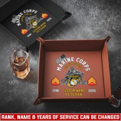 US Marine Corps, No One Fights Alone - Personalized Leather Valet Tray