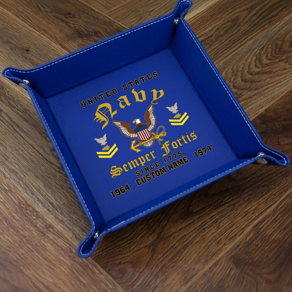 US Navy, E 9 Gold - Personalized Leather Valet Tray - Image 3
