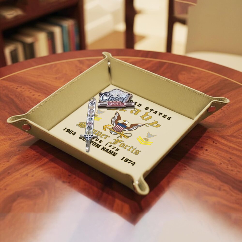 US Navy, E 9 Gold - Personalized Leather Valet Tray - Image 4