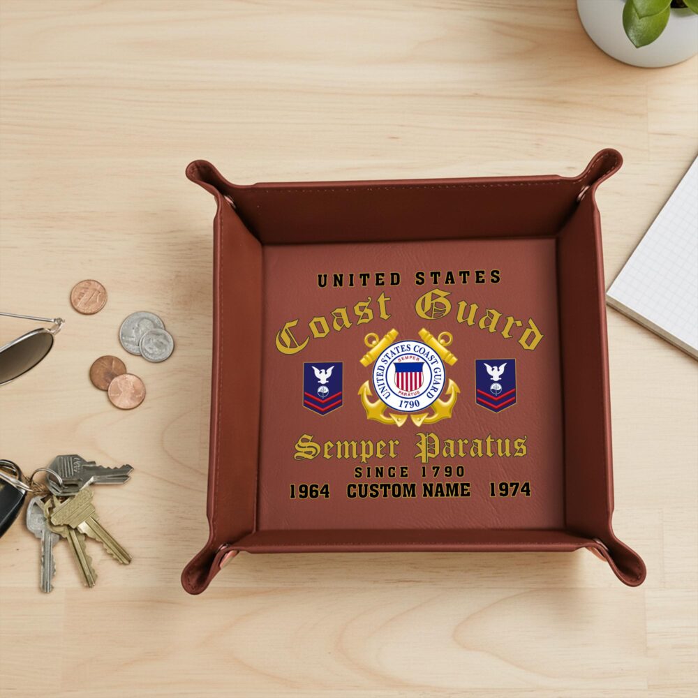 US Coast Guard, E 7 Red - Personalized Leather Valet Tray - Image 2
