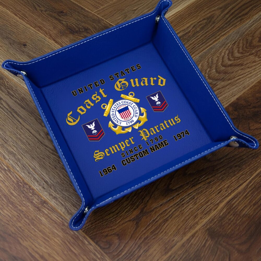 US Coast Guard, E 7 Red - Personalized Leather Valet Tray - Image 3