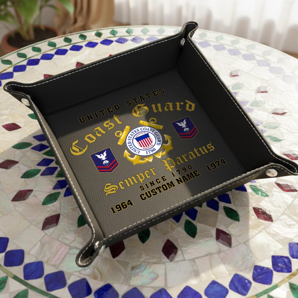 US Coast Guard, E 7 Red - Personalized Leather Valet Tray - Image 5