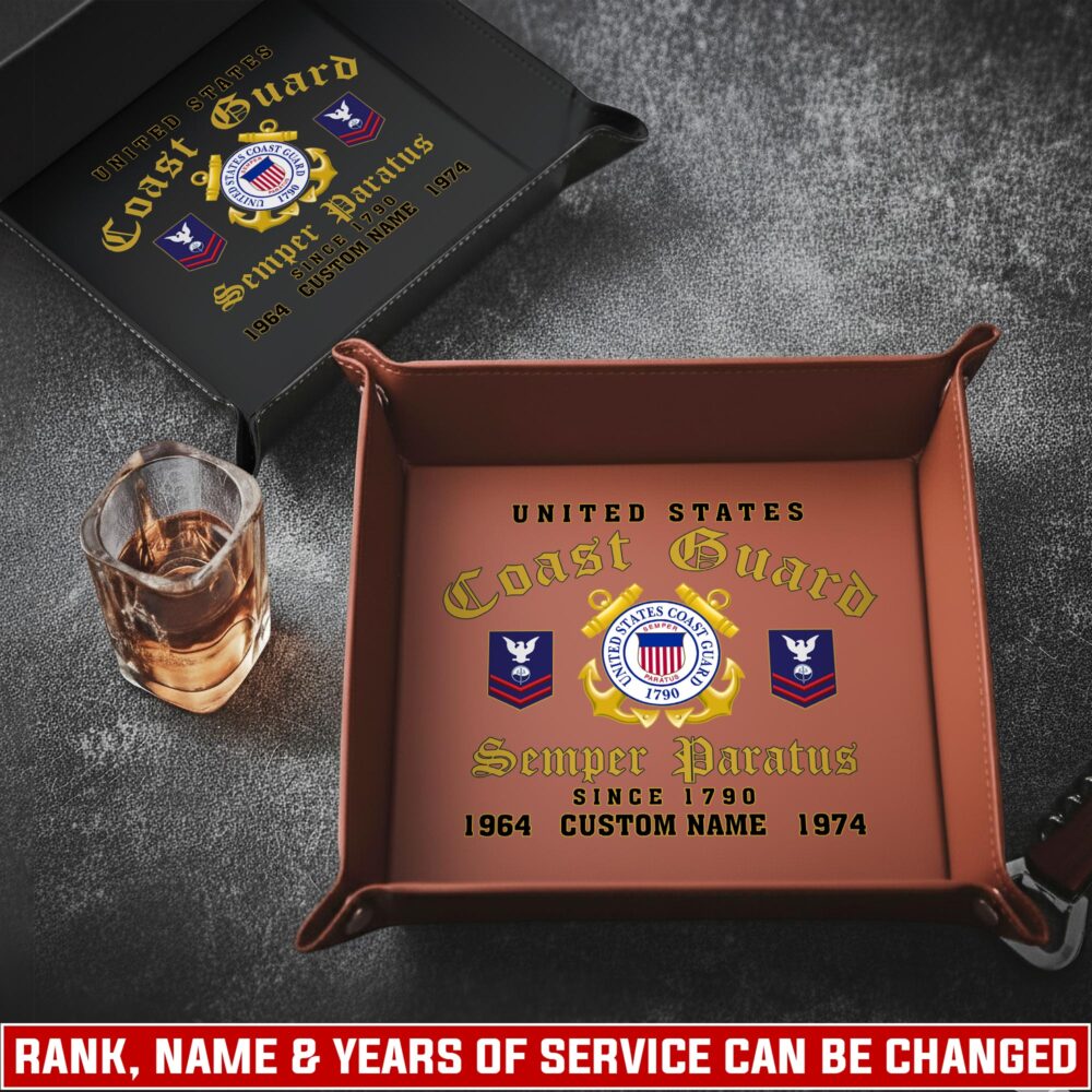 US Coast Guard, E 7 Red - Personalized Leather Valet Tray