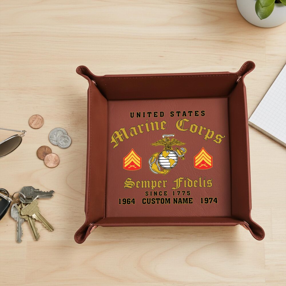 US Marine Corps, Always Remember, Never Forget - Personalized Leather Valet Tray - Image 2