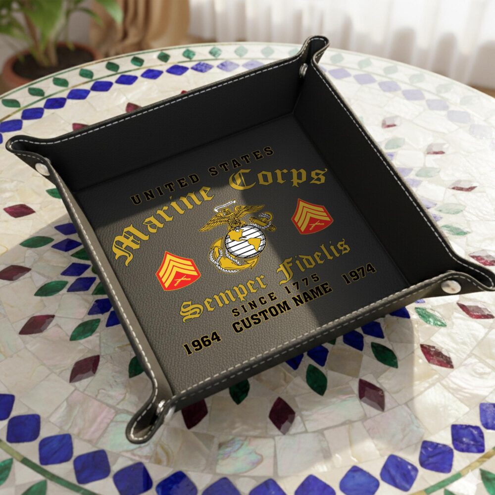 US Marine Corps, Always Remember, Never Forget - Personalized Leather Valet Tray - Image 5