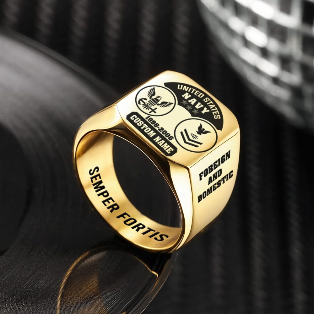 US Navy, Freedom Over Fear - Engraved Men's Ring - Image 2