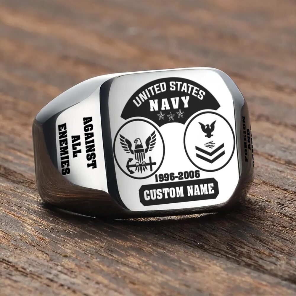 US Navy, Freedom Over Fear - Engraved Men's Ring - Image 3