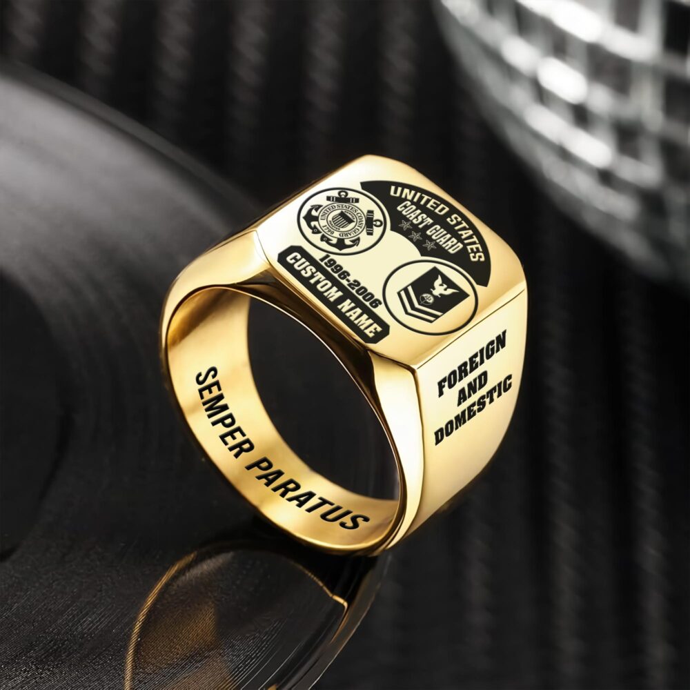 US Coast Guard, E 3 Blue - Engraved Men's Ring - Image 2