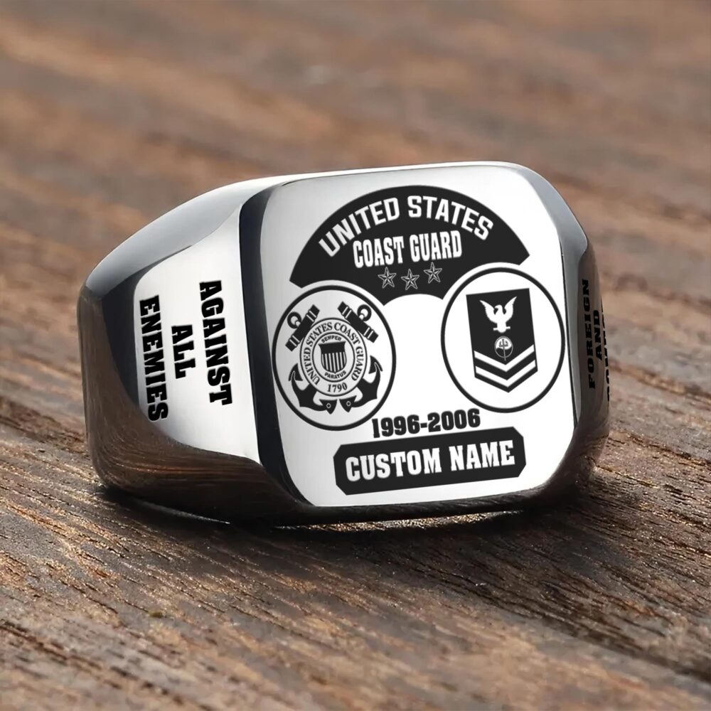US Coast Guard, E 3 Blue - Engraved Men's Ring - Image 3