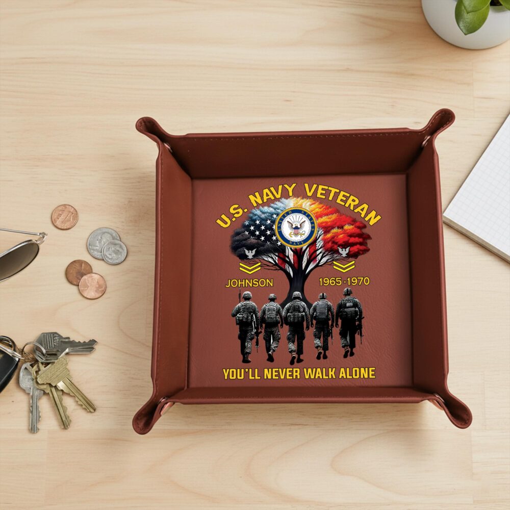 US Navy, Honoring All Who Served - Personalized Leather Valet Tray - Image 2