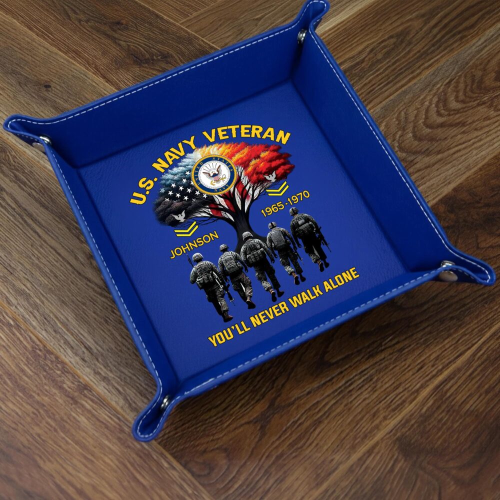 US Navy, Honoring All Who Served - Personalized Leather Valet Tray - Image 3