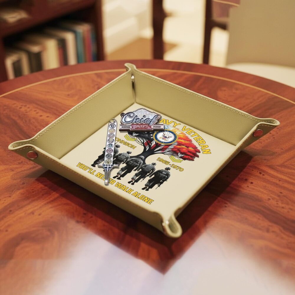 US Navy, Honoring All Who Served - Personalized Leather Valet Tray - Image 4