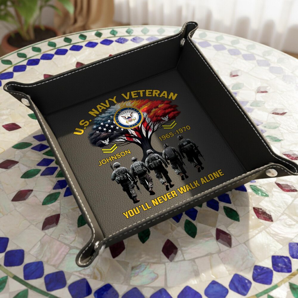 US Navy, Honoring All Who Served - Personalized Leather Valet Tray - Image 5