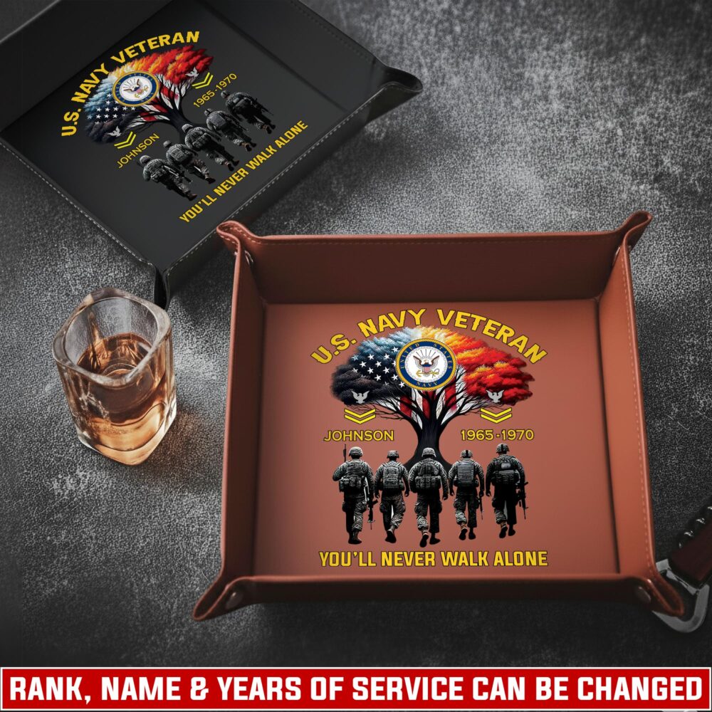 US Navy, Honoring All Who Served - Personalized Leather Valet Tray