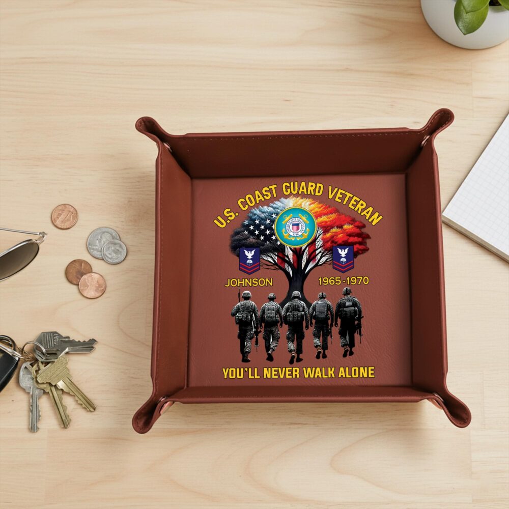 US Coast Guard, Honor The Fallen - Personalized Leather Valet Tray - Image 2
