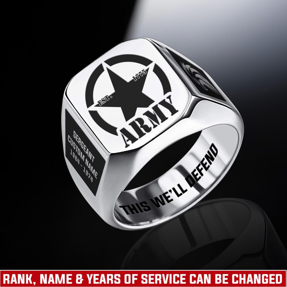 US Army, E 9 Army Sergeant Major - Engraved Men's Ring