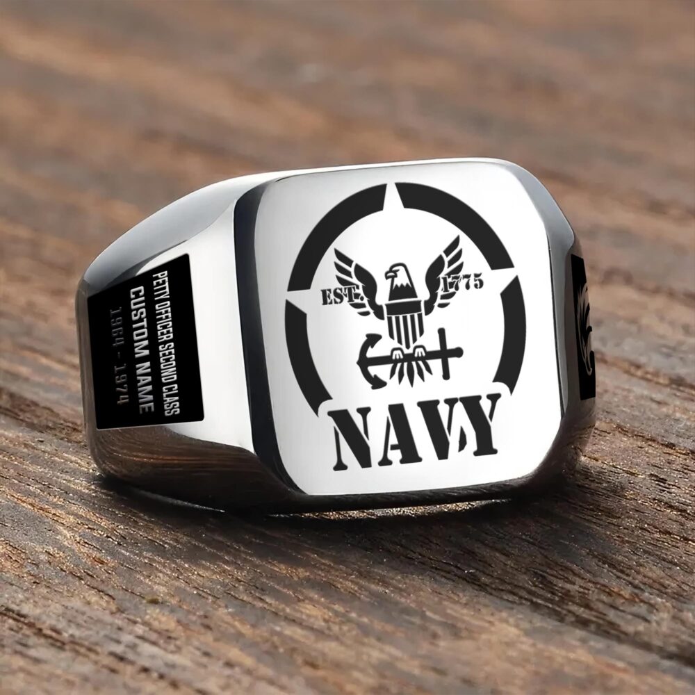 US Navy, Proud To Have Served - Engraved Men's Ring - Image 3