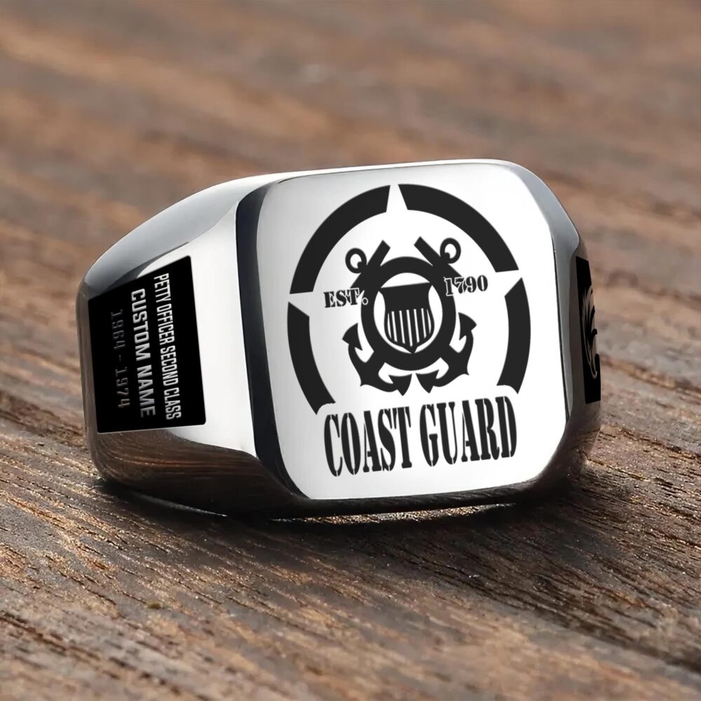 US Coast Guard, Thank a Veteran - Engraved Men's Ring - Image 3