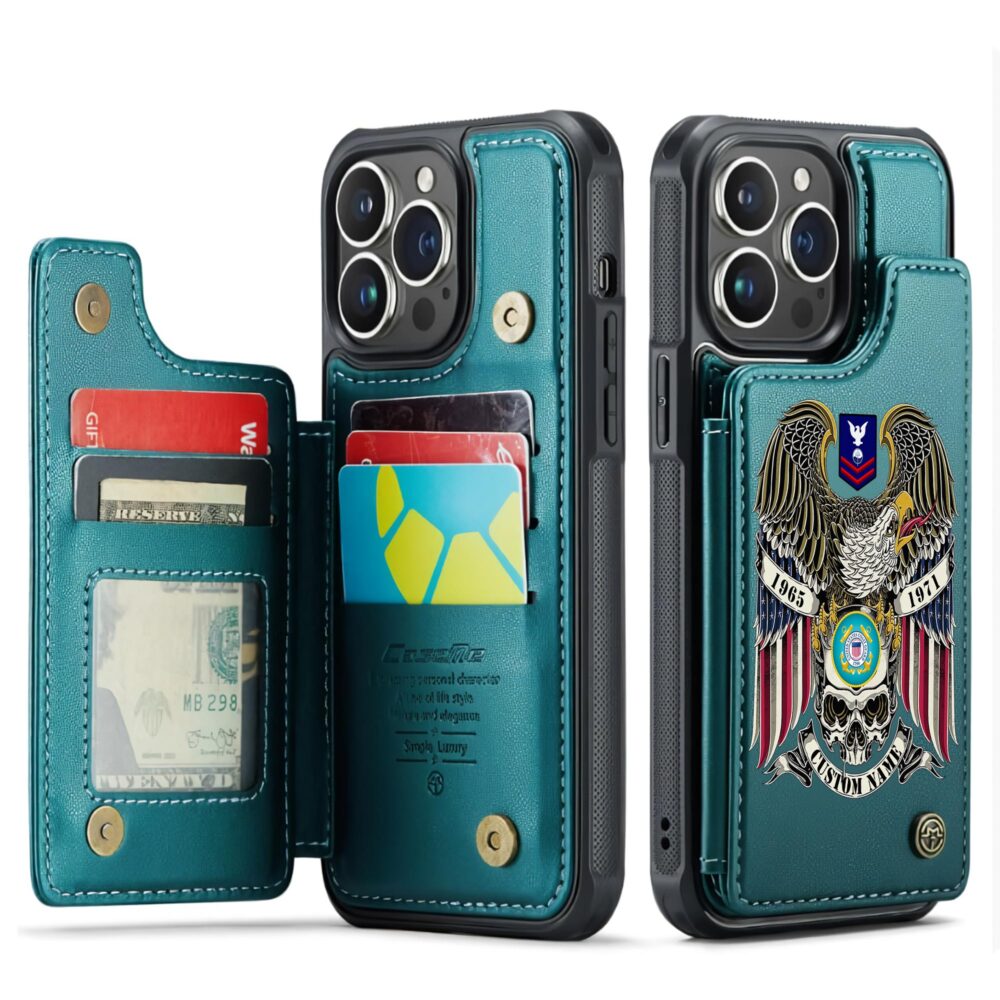 US Coast Guard, American By Birth, Veteran By Choice - Leather Flip Phone Case - Image 5
