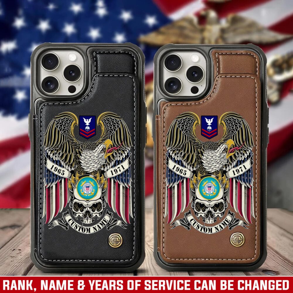 US Coast Guard, American By Birth, Veteran By Choice - Leather Flip Phone Case