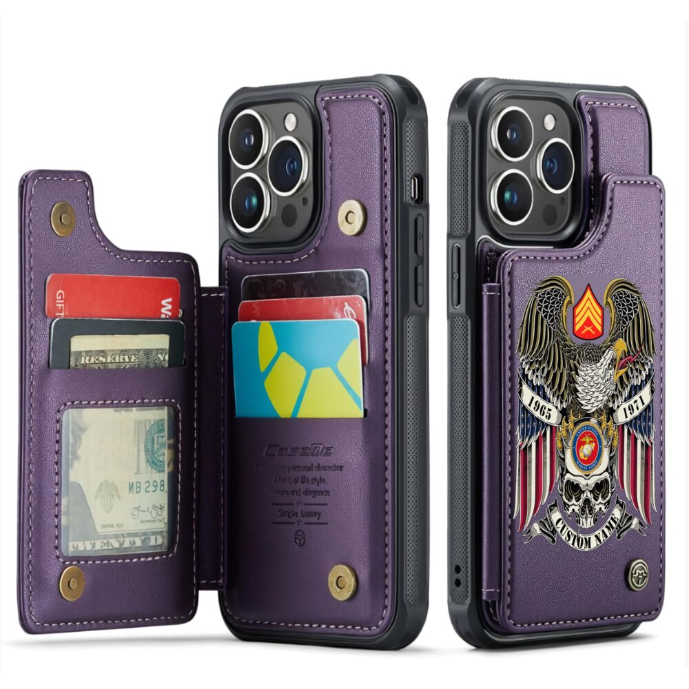 US Marine Corps, Land Of The Free, Because Of The Brave - Leather Flip Phone Case - Image 6