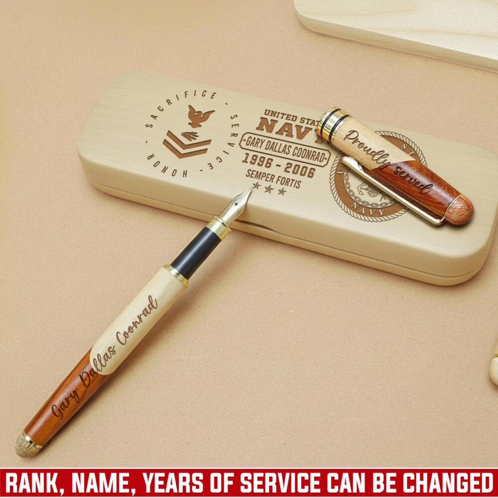 US Navy, Proud To Have Served - Engraved Maple Fountain Pen