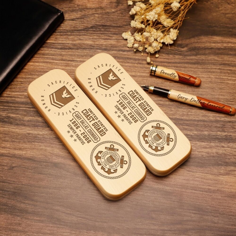 US Coast Guard, E 8 Gold - Engraved Maple Fountain Pen - Image 2