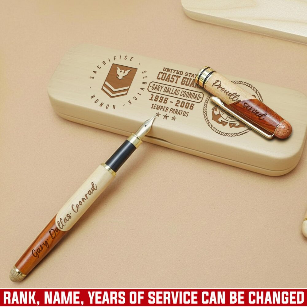 US Coast Guard, E 8 Gold - Engraved Maple Fountain Pen