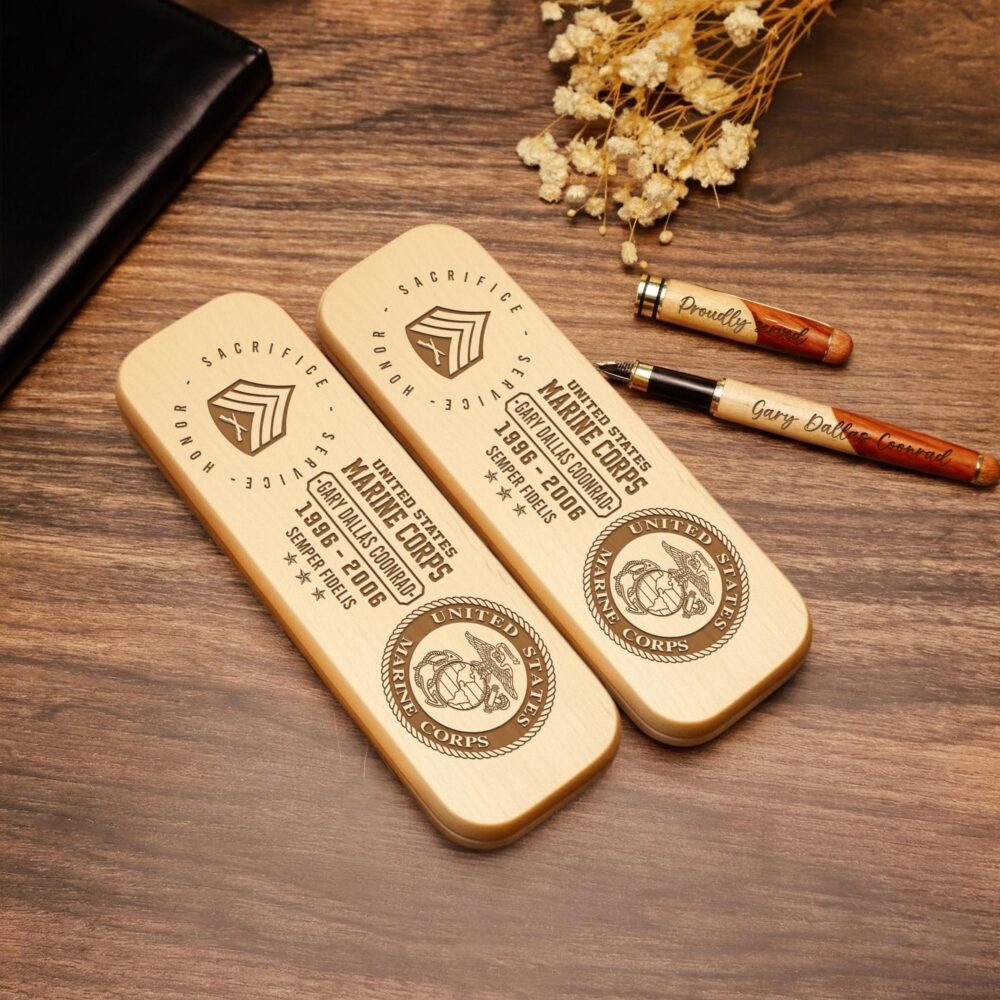 US Marine Corps, Proud Veteran - Engraved Maple Fountain Pen - Image 2