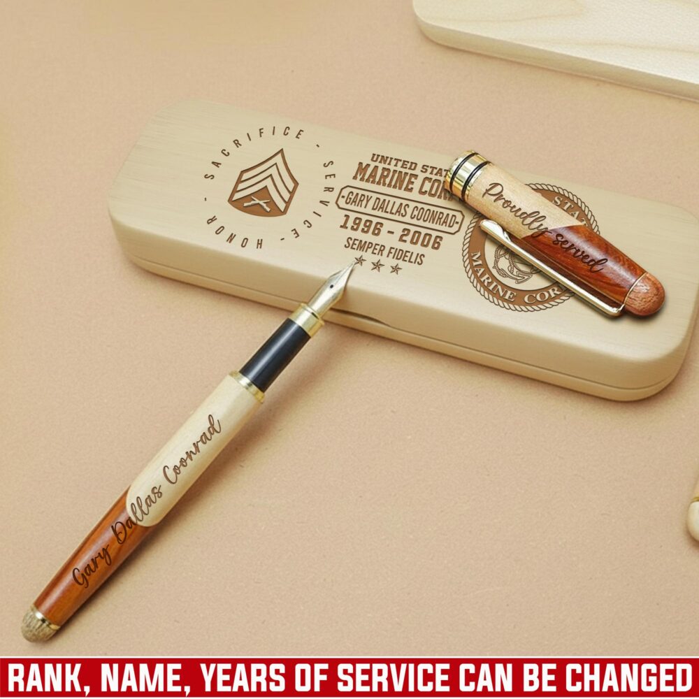 US Marine Corps, Proud Veteran - Engraved Maple Fountain Pen