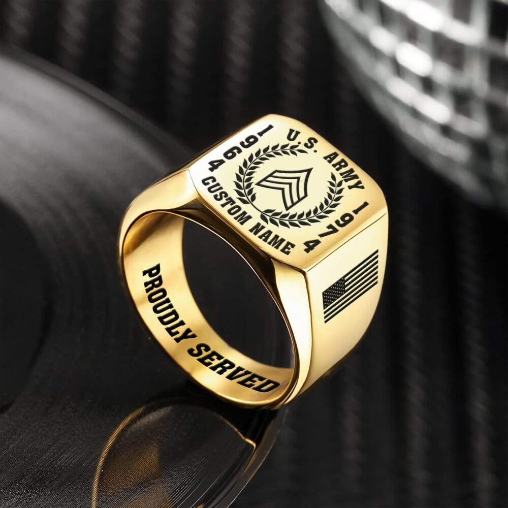 US Army, Proud Veteran - Engraved Men's Ring - Image 2