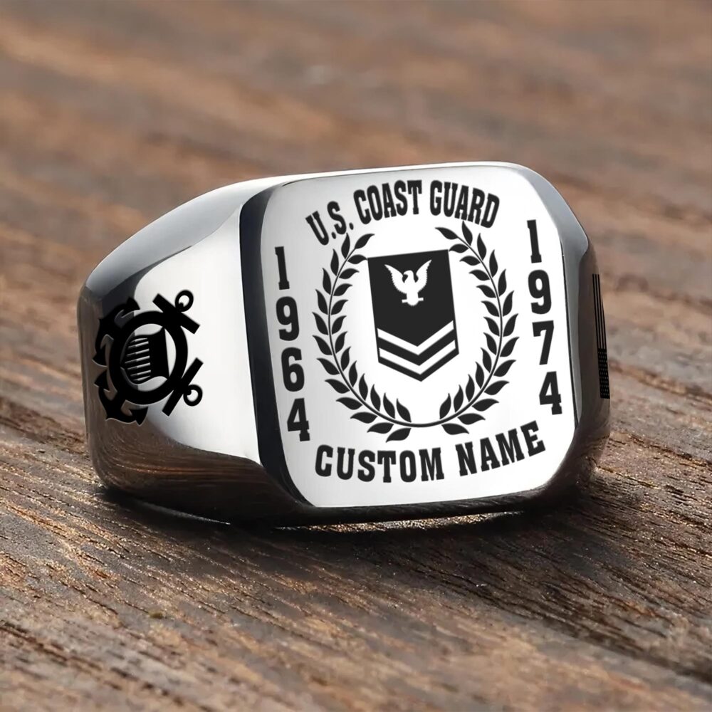 US Coast Guard, E 9 Gold - Engraved Men's Ring - Image 3