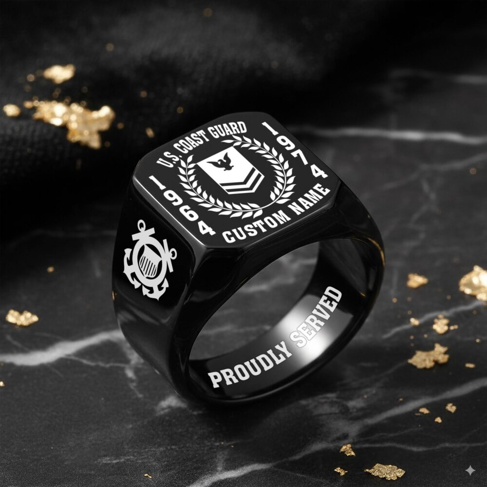 US Coast Guard, E 9 Gold - Engraved Men's Ring - Image 8