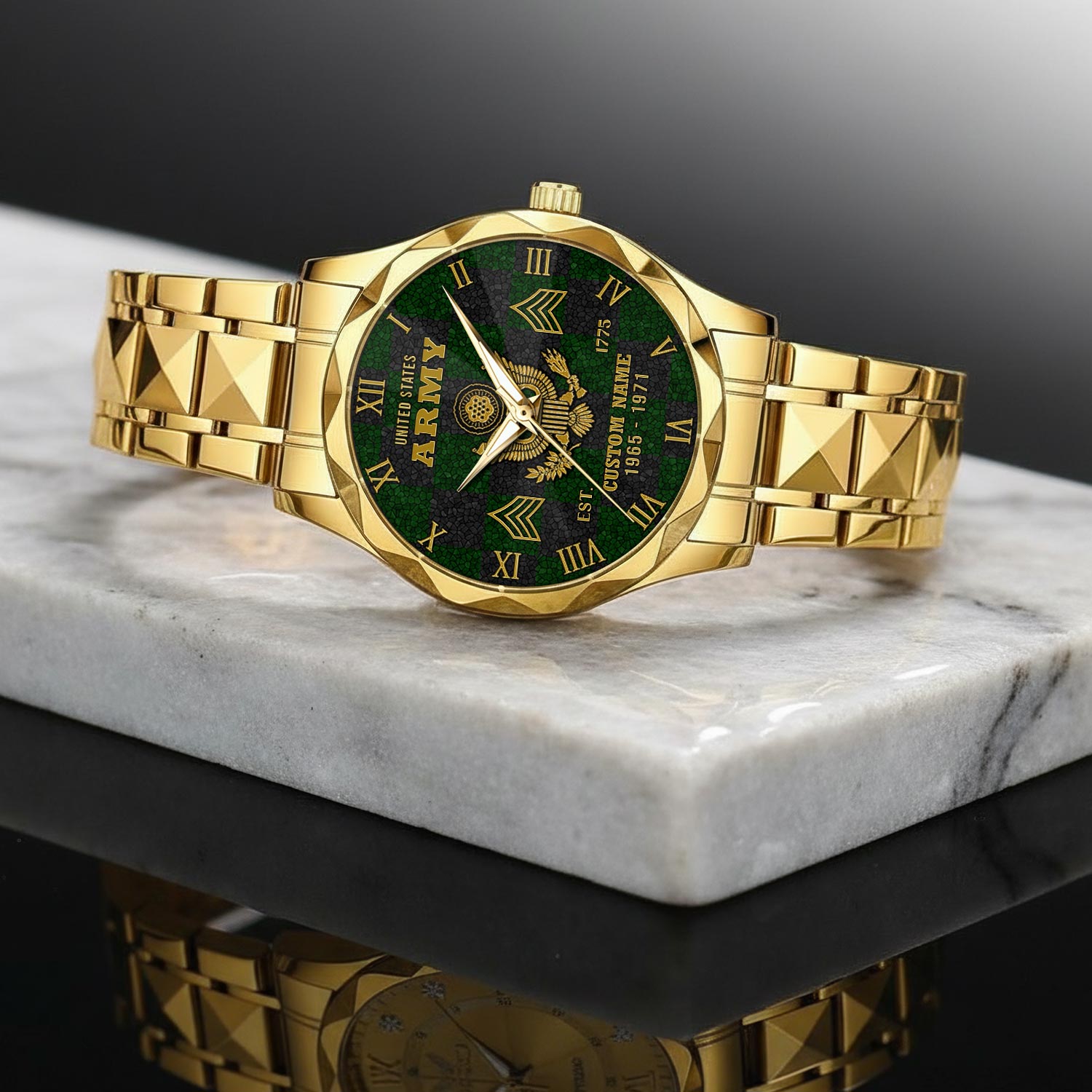 US Army, Proud Veteran - Diamond-Cut Bezel Watch - Image 2