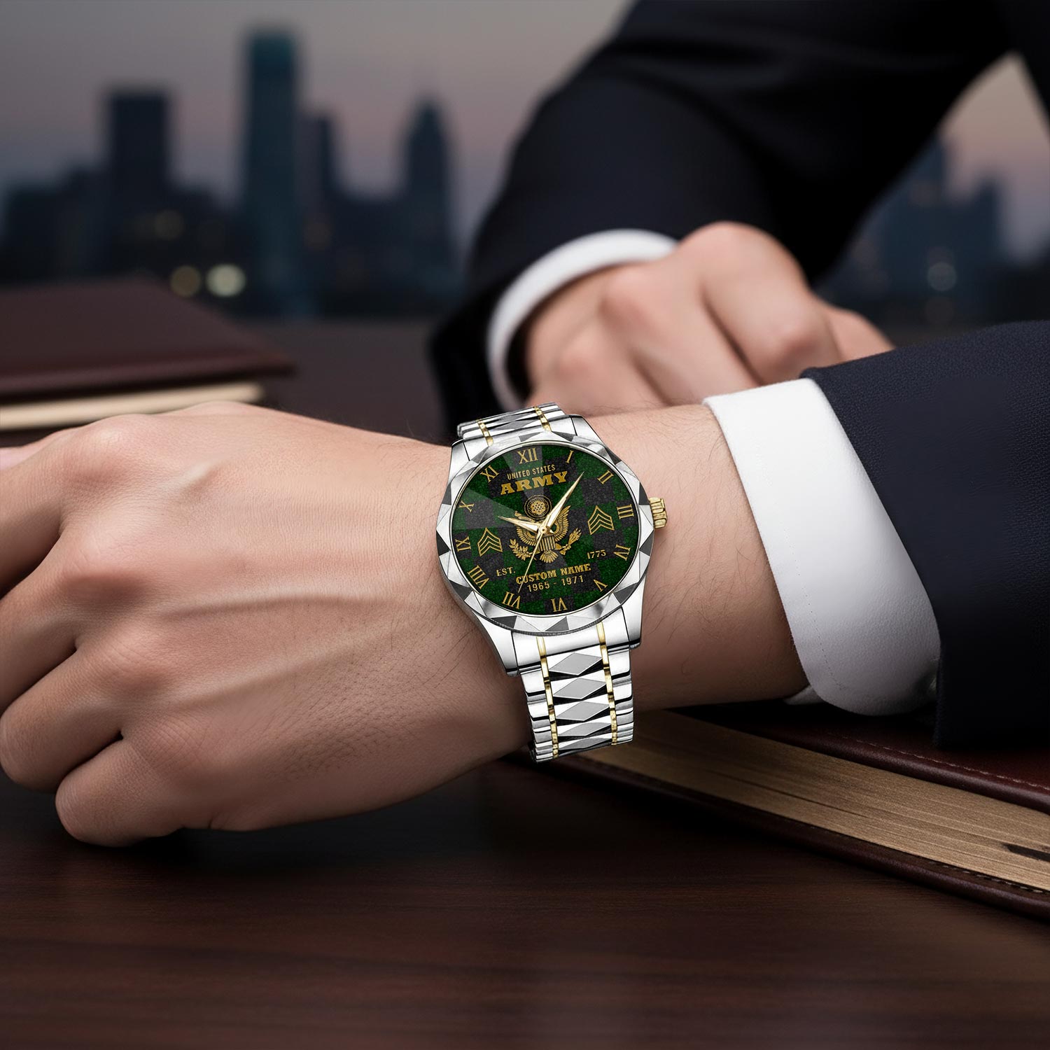 US Army, Proud Veteran - Diamond-Cut Bezel Watch - Image 6