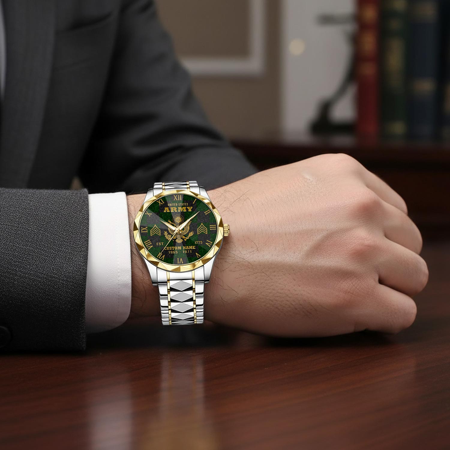 US Army, Proud Veteran - Diamond-Cut Bezel Watch - Image 7