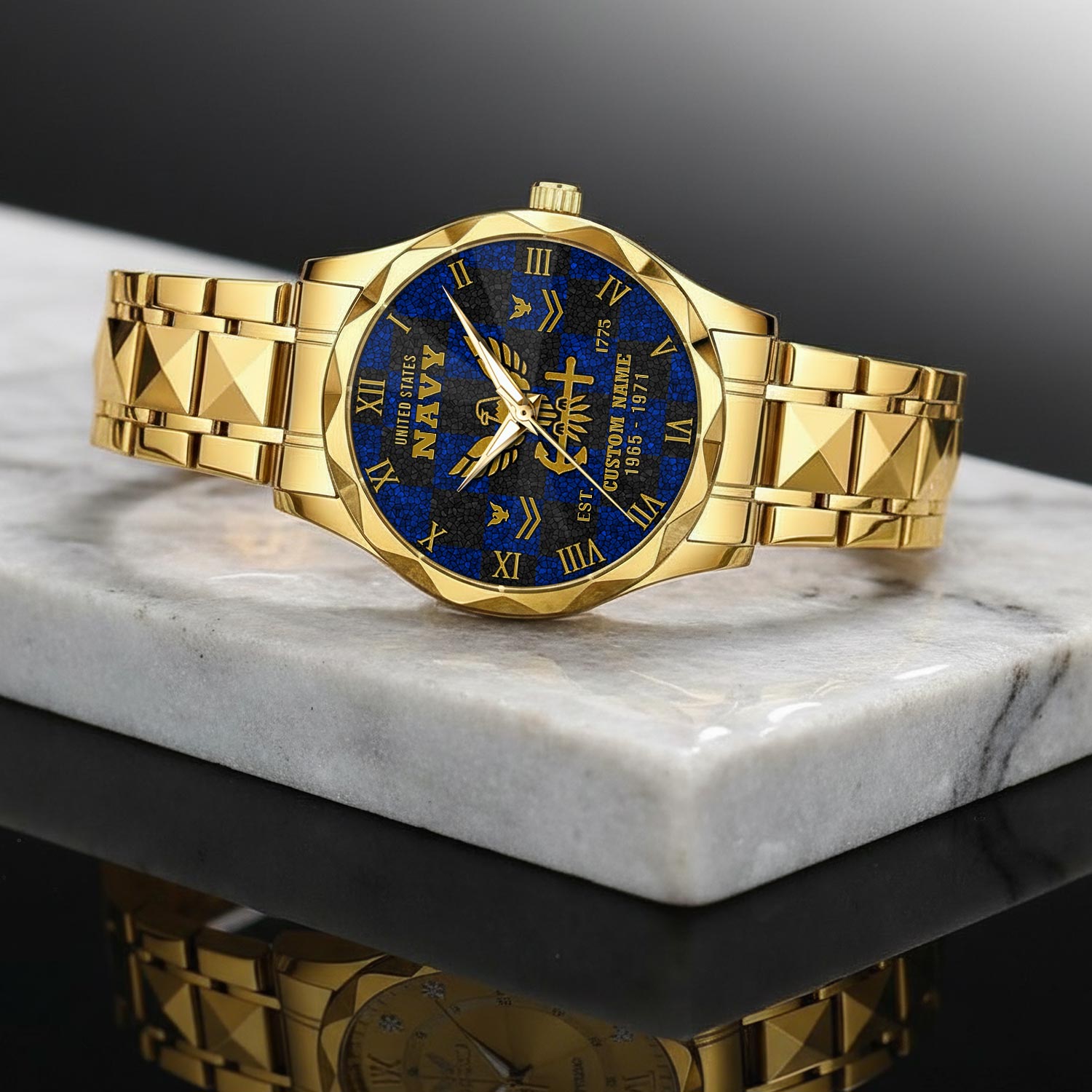 US Navy, Honor - Courage - Commitment - Diamond-Cut Bezel Watch - Image 2