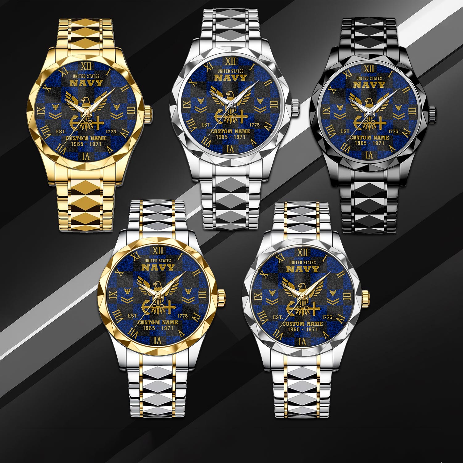 US Navy, Honor - Courage - Commitment - Diamond-Cut Bezel Watch - Image 3