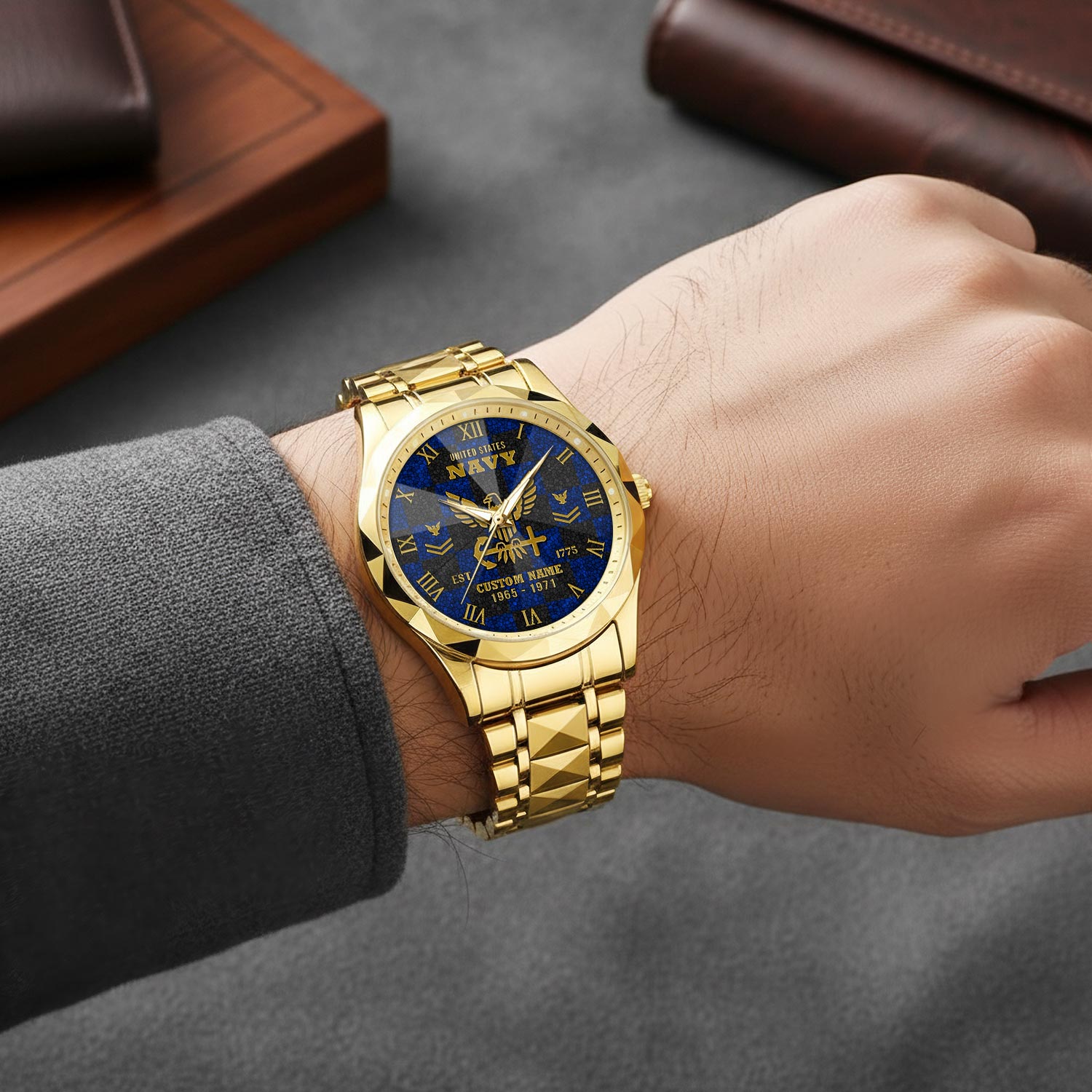 US Navy, Honor - Courage - Commitment - Diamond-Cut Bezel Watch - Image 5