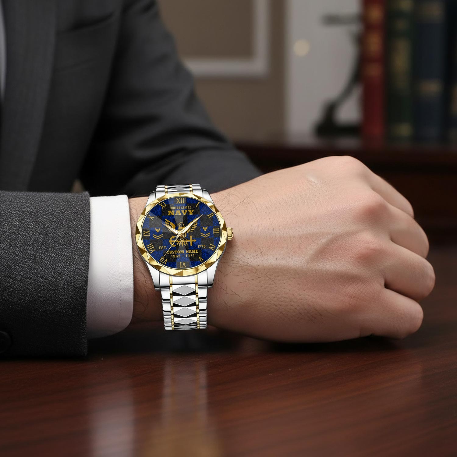 US Navy, Honor - Courage - Commitment - Diamond-Cut Bezel Watch - Image 7