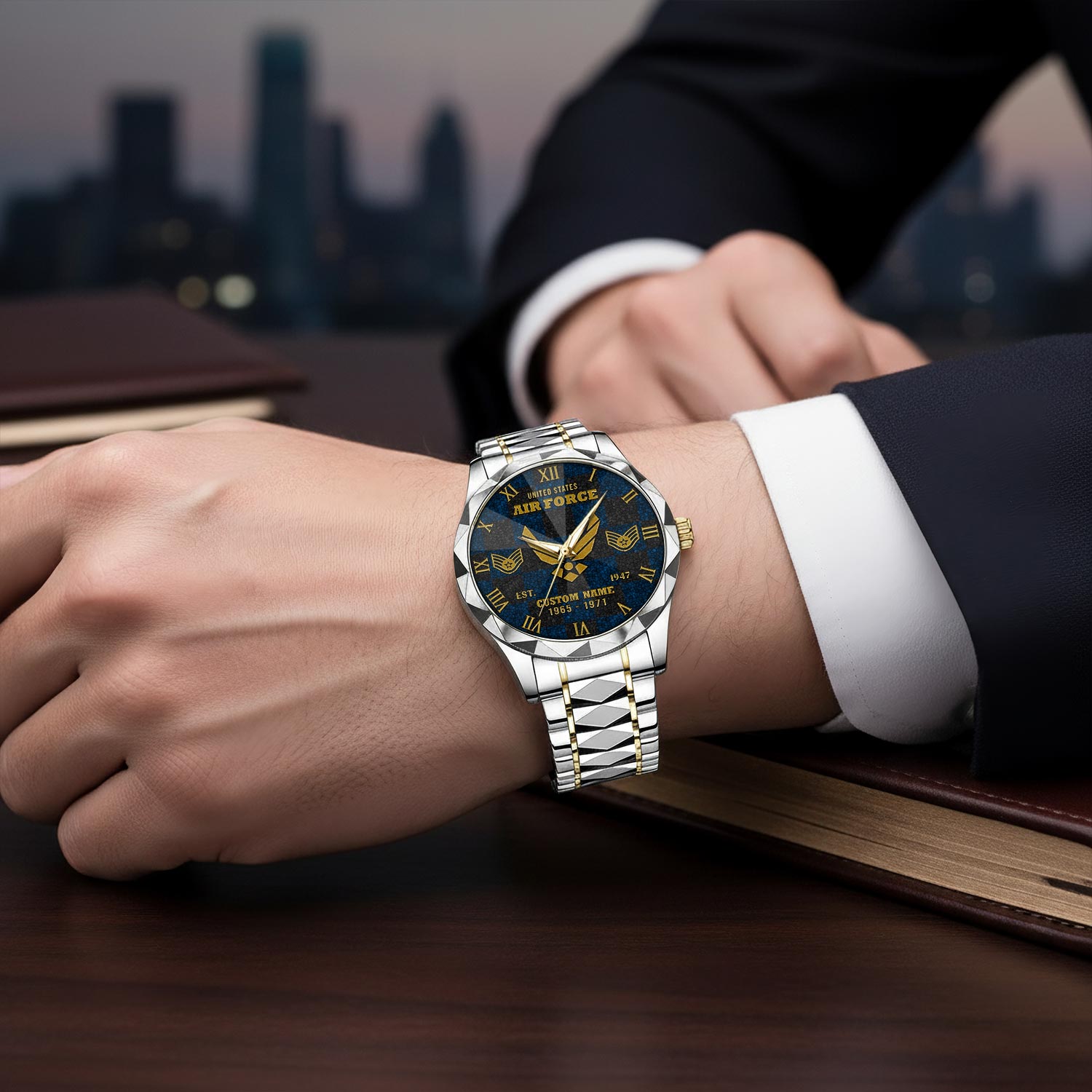 US Air Force, E 3 Air Force Airman First Class - Diamond-Cut Bezel Watch - Image 6