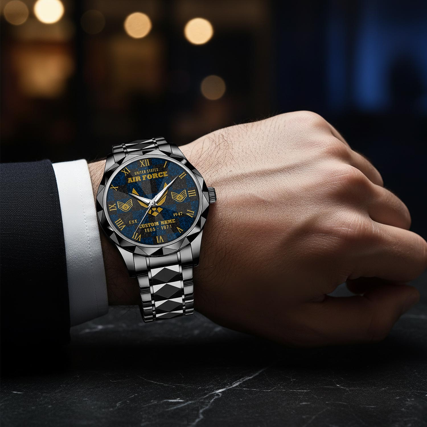 US Air Force, E 3 Air Force Airman First Class - Diamond-Cut Bezel Watch - Image 8