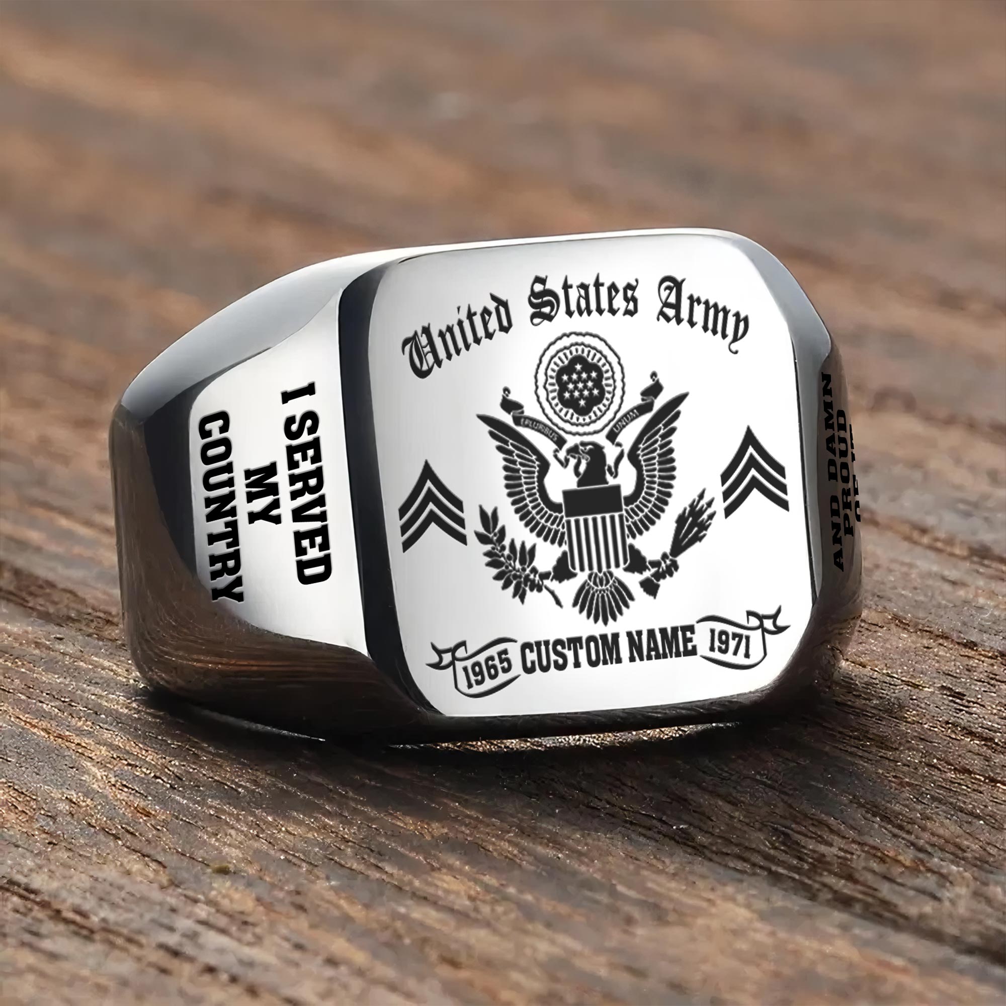 US Army, Served With Pride - Engraved Men's Ring - Image 3