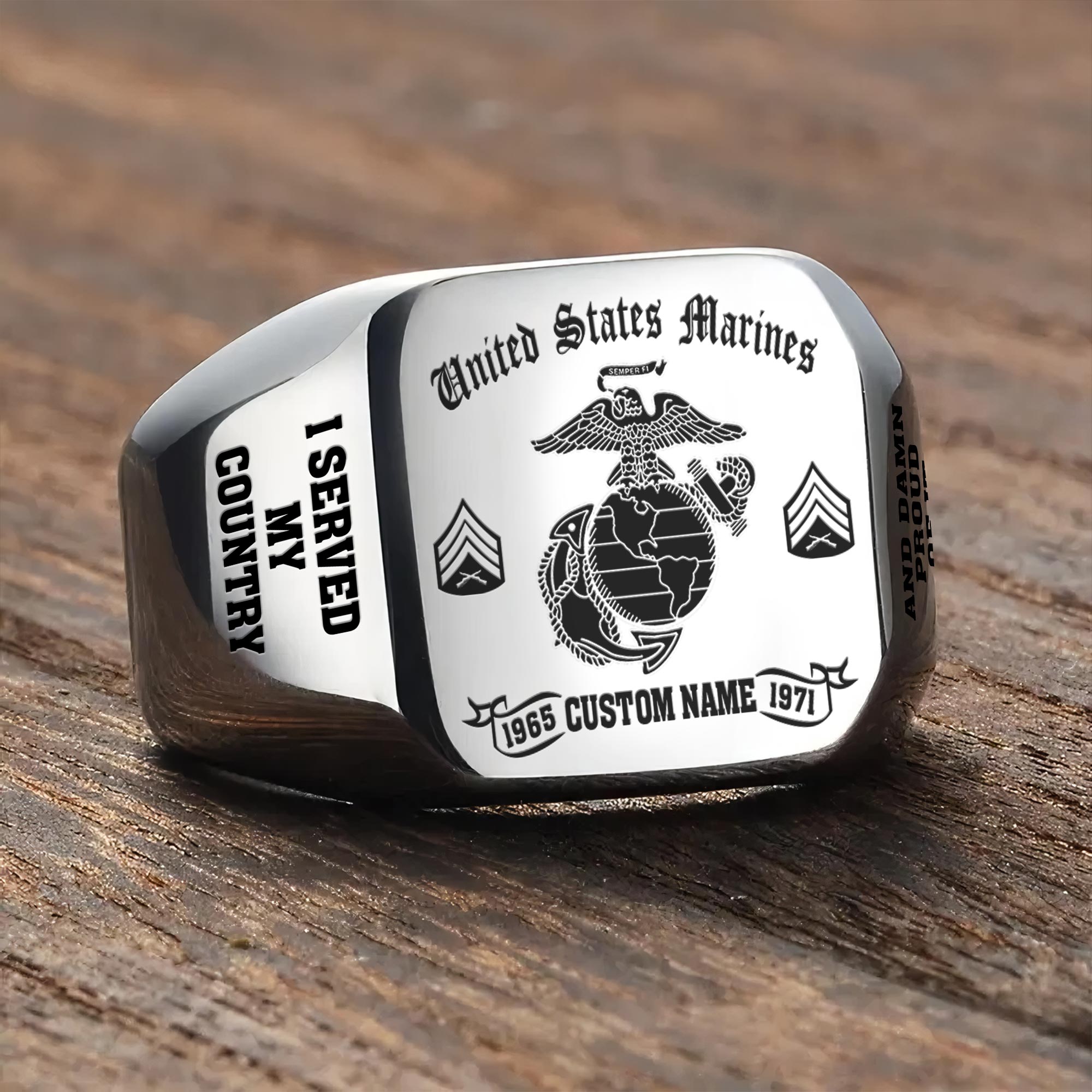 US Marine Corps, Freedom Over Fear - Engraved Men's Ring - Image 3