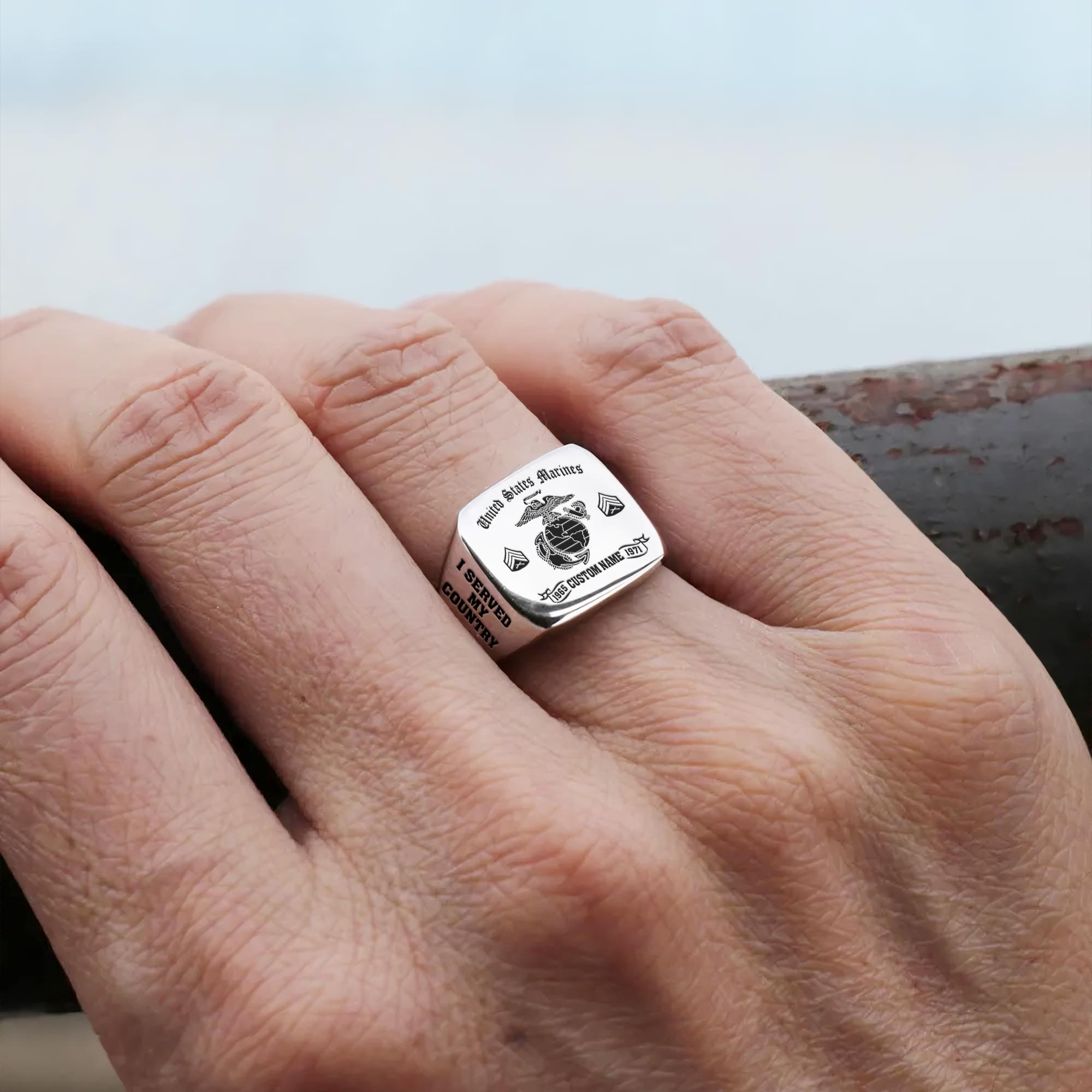 US Marine Corps, Freedom Over Fear - Engraved Men's Ring - Image 6