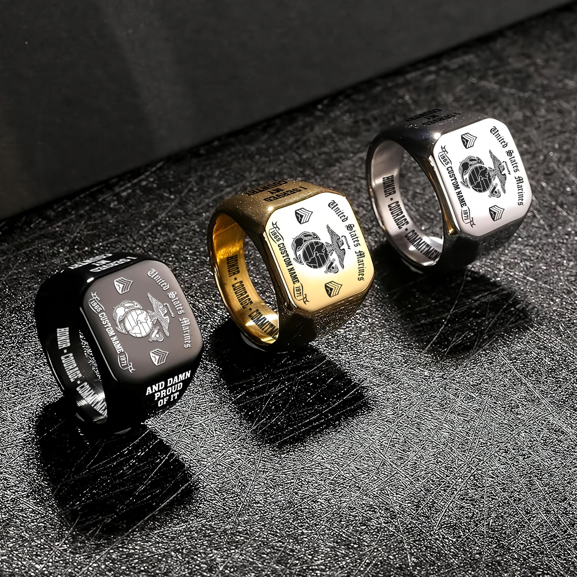 US Marine Corps, Freedom Over Fear - Engraved Men's Ring - Image 7