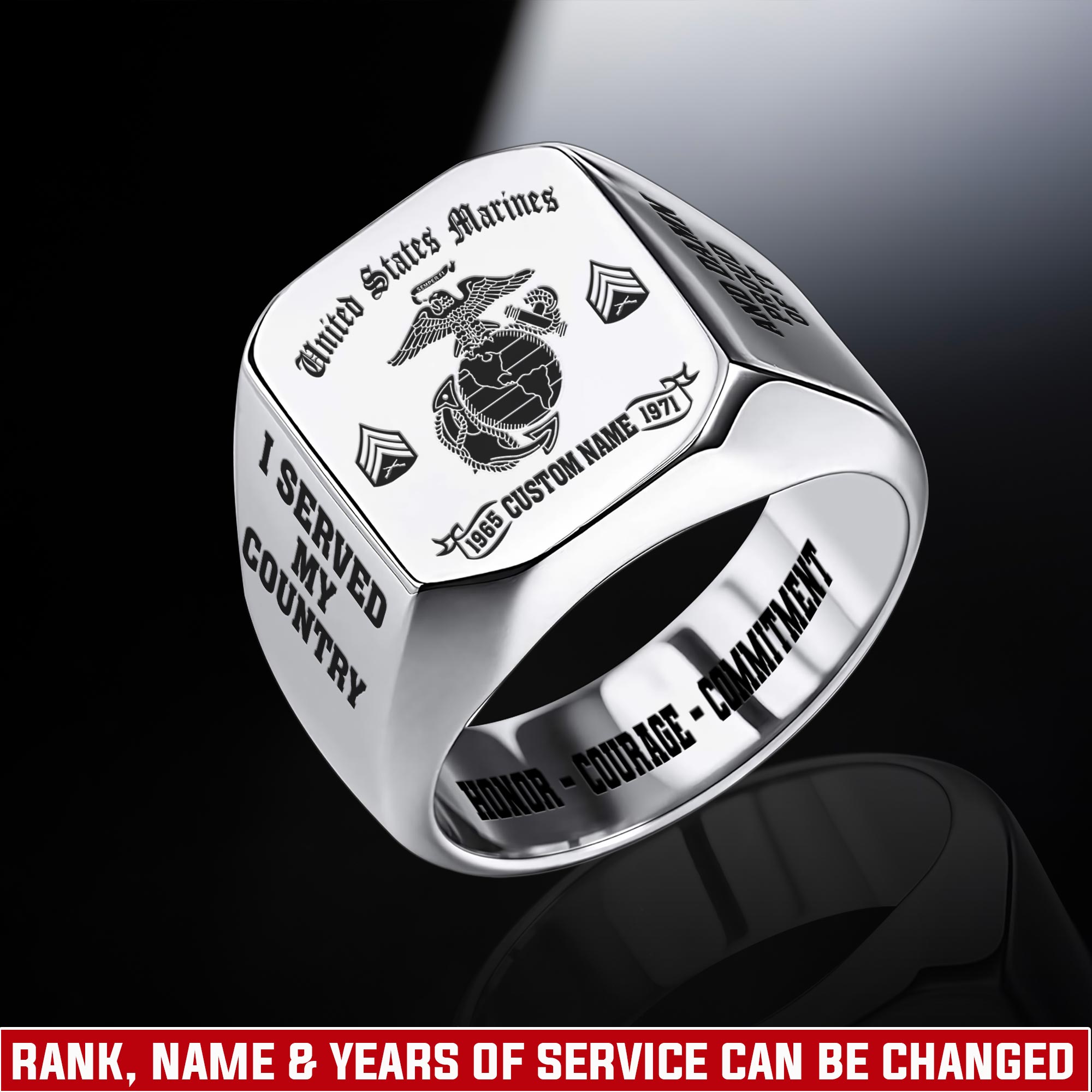 US Marine Corps, Freedom Over Fear - Engraved Men's Ring